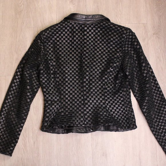 St. John Black Woven Leather Light Jacket Small - Picture 6 of 10